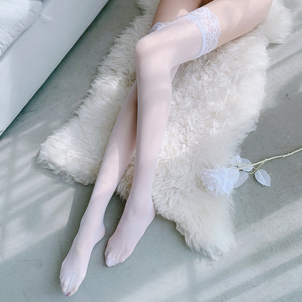 Starlit-Secret-Douxy-SexyLingerie-Malaysia-White-Stocking-FreeSize-Model-Leg-Posing-on-Floor